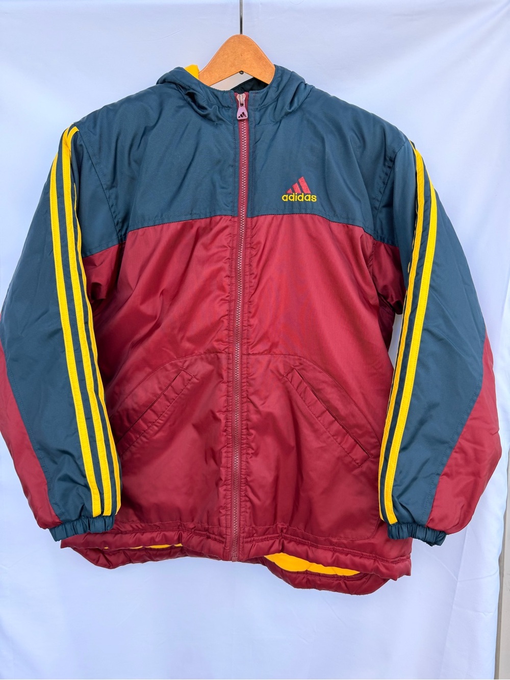 Vintage Adidas Jacket  Red Blue Zip Up Hooded Insulated Pockets 90s